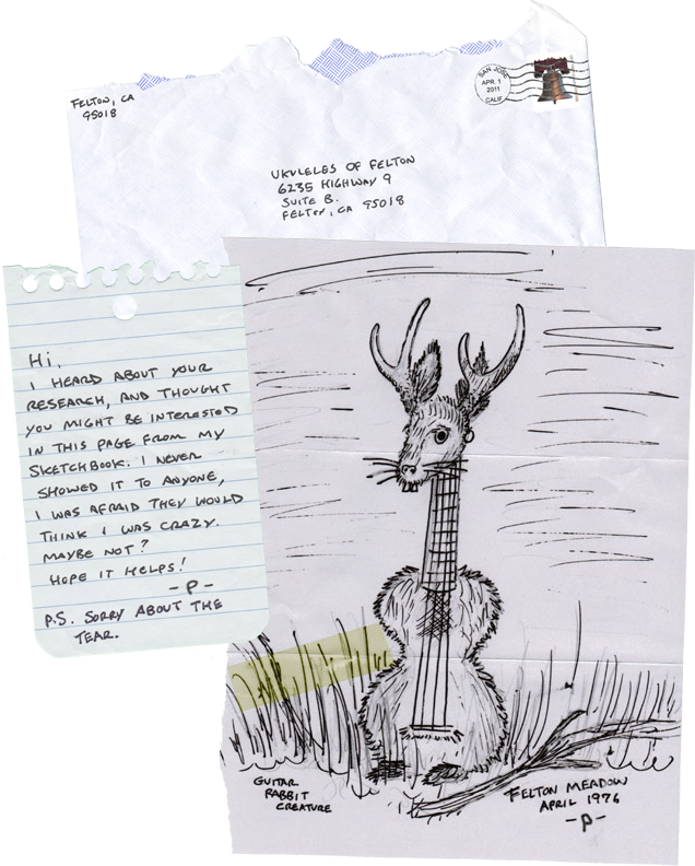 sketch of a ukalope, pertaining to ukuleles, ukeleles, ukaleles, ukuleles of felton, felton, ukalope, ukelope, ukalope, uke-a-lope, cryptozoology, cryptids, criptids, ukulele jackalope, jackalopes