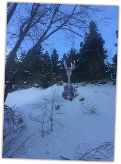 photo of a ukalope in the snow, pertaining to ukuleles, ukeleles, ukaleles, ukuleles of felton, felton, ukalope, ukelope, ukalope, uke-a-lope, cryptozoology, cryptids, criptids, ukulele jackalope, jackalopes